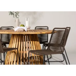 Ruokailuryhmä Venture Home, ø150cm Tucumán-pöytä + 6 pinottavaa Lindos-tuolia