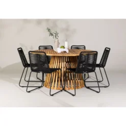 Ruokailuryhmä Venture Home, ø150cm Tucumán-pöytä + 6 pinottavaa Lindos-tuolia