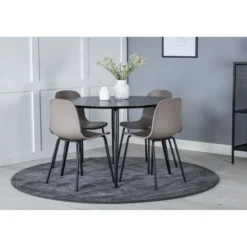 Ruokailuryhmä Venture Home, ⌀115cm musta Dipp-pöytä + 4 Arctic-tuolia
