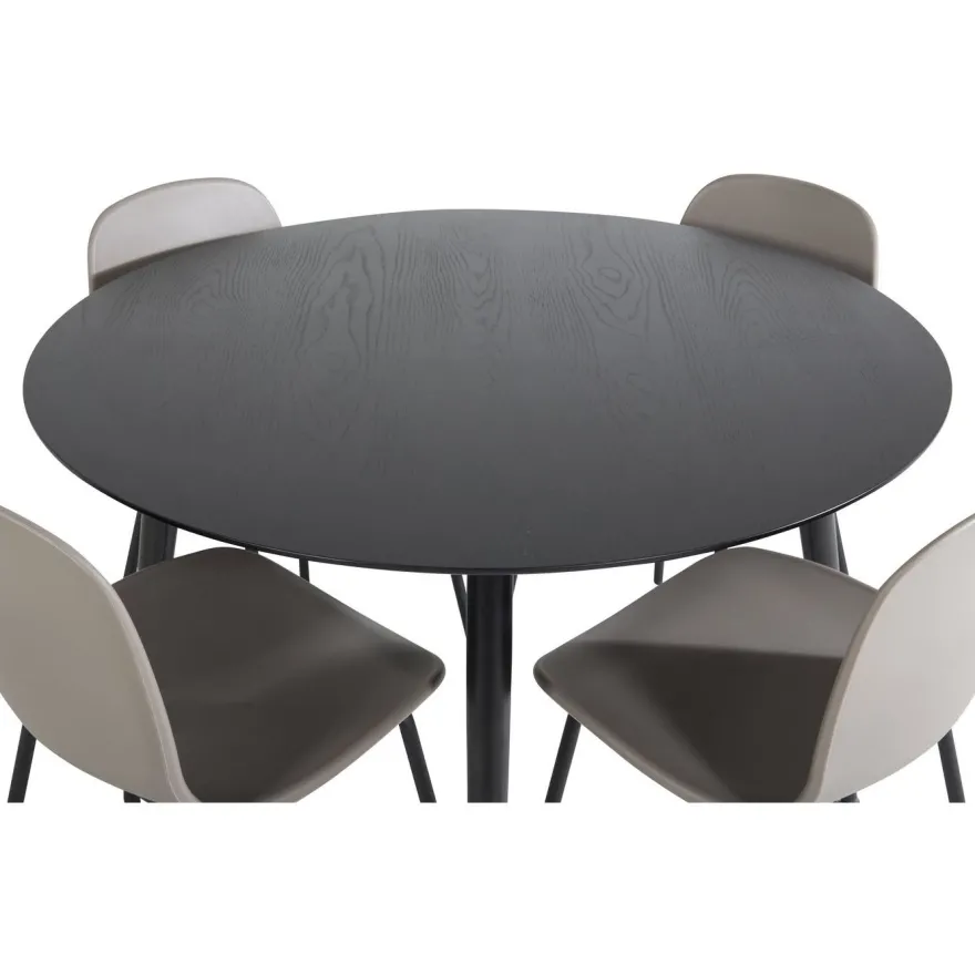 Ruokailuryhmä Venture Home, ⌀115cm musta Dipp-pöytä + 4 Arctic-tuolia