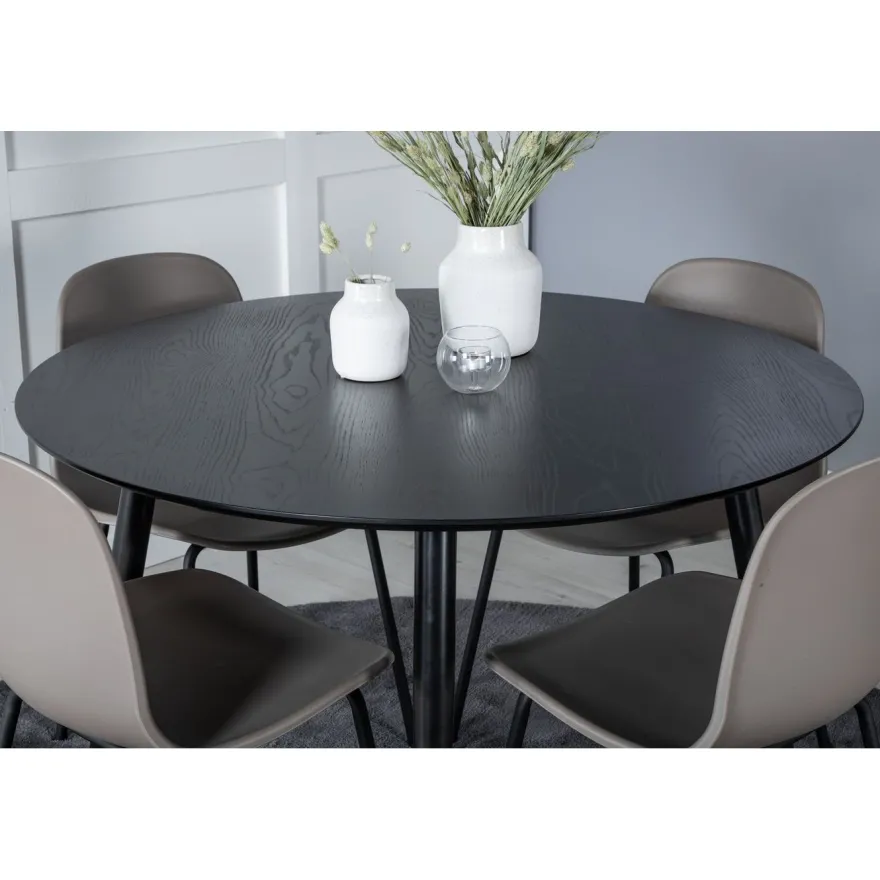 Ruokailuryhmä Venture Home, ⌀115cm musta Dipp-pöytä + 4 Arctic-tuolia
