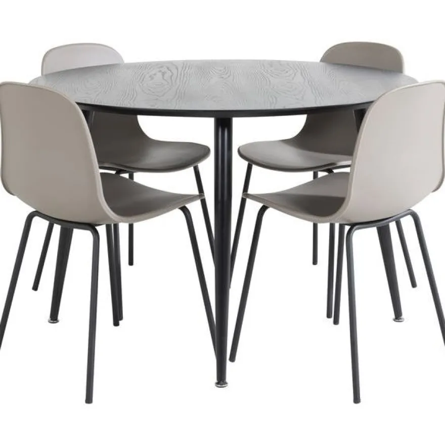 Ruokailuryhmä Venture Home, ⌀115cm musta Dipp-pöytä + 4 Arctic-tuolia