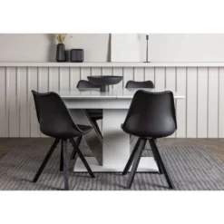 Ruokailuryhmä Venture Home, jatkettava Disa-pöytä + 4 mustaa Zeno-tuolia