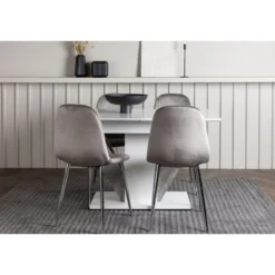 Ruokailuryhmä Venture Home, jatkettava Disa-pöytä + 4 vaaleanharmaata Eva-tuolia, sametti