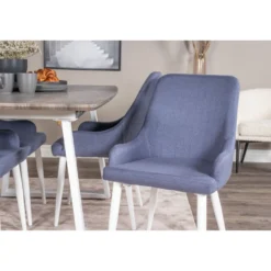 Ruokailuryhmä Venture Home, jatkettava harmaa-valkoinen Inca-pöytä + 4 sinistä Plaza-tuolia