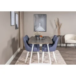 Ruokailuryhmä Venture Home, jatkettava harmaa-valkoinen Inca-pöytä + 4 sinistä Plaza-tuolia
