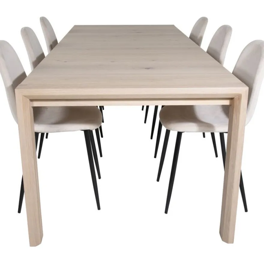 Ruokailuryhmä Venture Home, jatkettava beige Slider-pöytä + 6 beigeä Polar-tuolia, sametti