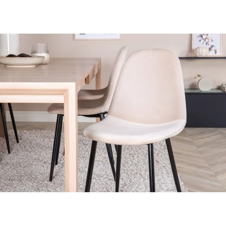 Ruokailuryhmä Venture Home, jatkettava beige Slider-pöytä + 6 beigeä Polar-tuolia, sametti
