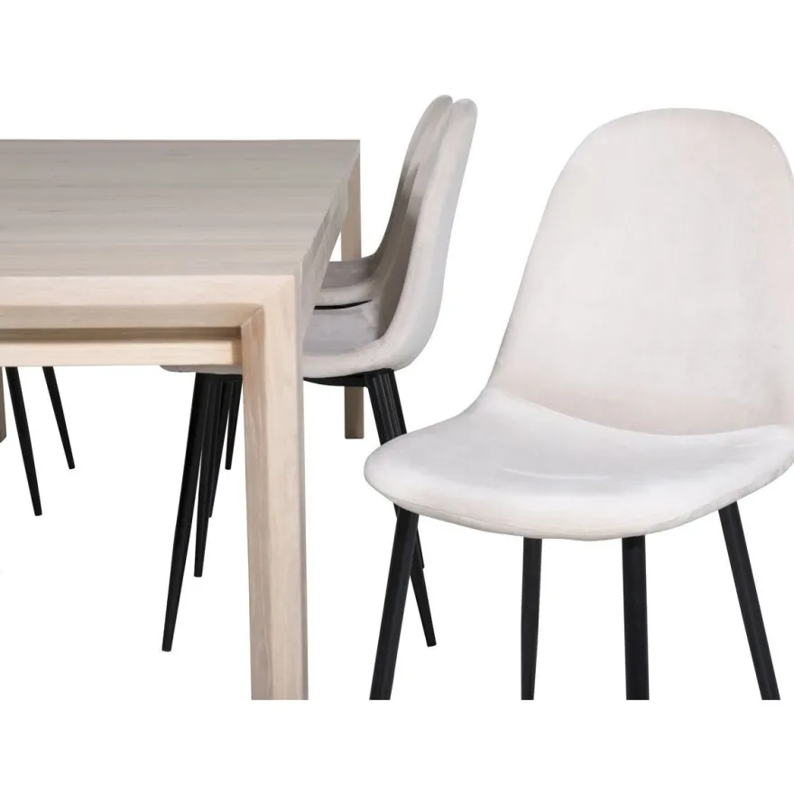 Ruokailuryhmä Venture Home, jatkettava beige Slider-pöytä + 6 beigeä Polar-tuolia, sametti