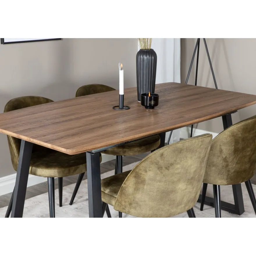 Ruokailuryhmä Venture Home, jatkettava Inca-pöytä + 4 Velvet-tuolia, sametti