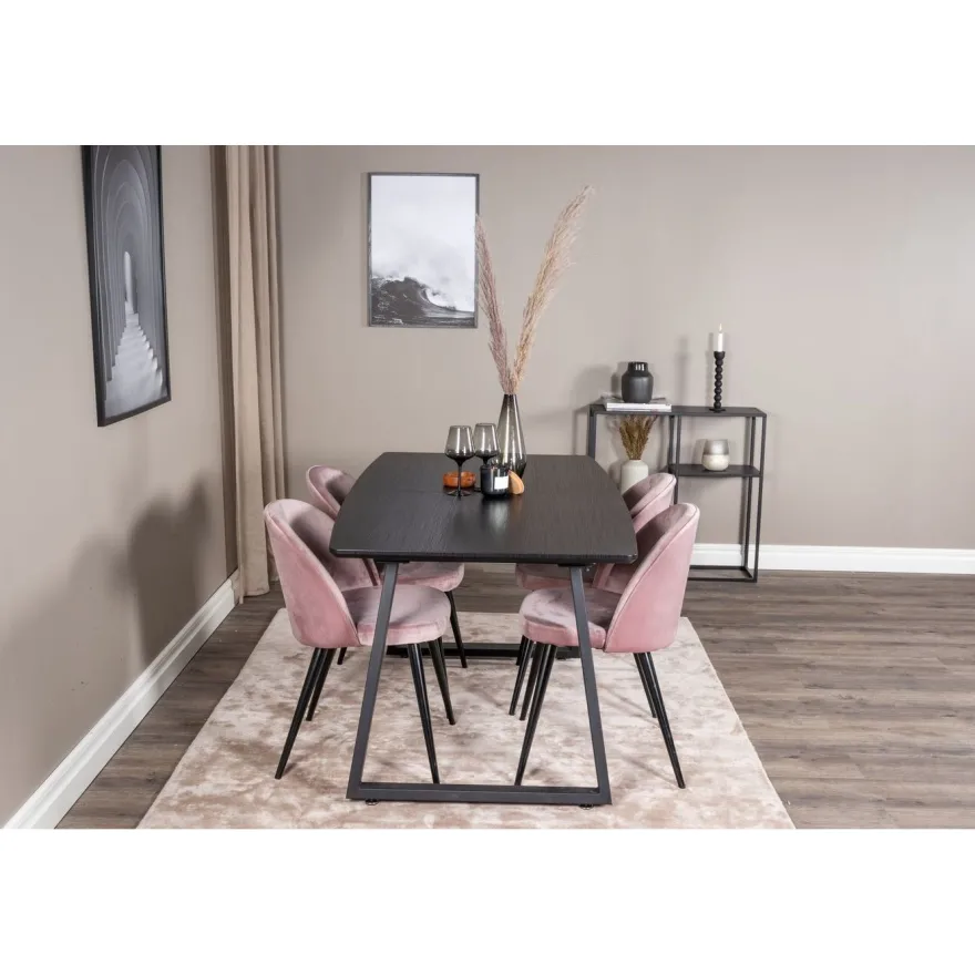 Ruokailuryhmä Venture Home, jatkettava Inca-pöytä + 4 Velvet-tuolia, sametti