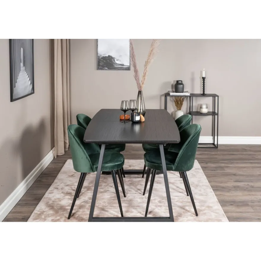 Ruokailuryhmä Venture Home, jatkettava Inca-pöytä + 4 Velvet-tuolia, sametti