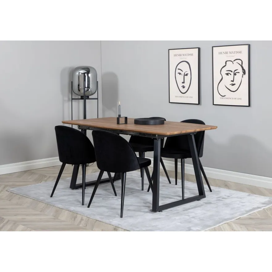 Ruokailuryhmä Venture Home, jatkettava Inca-pöytä + 4 Velvet-tuolia, sametti