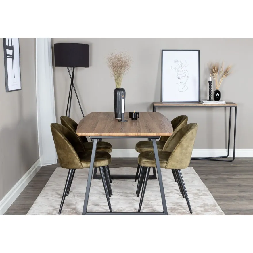 Ruokailuryhmä Venture Home, jatkettava Inca-pöytä + 4 Velvet-tuolia, sametti