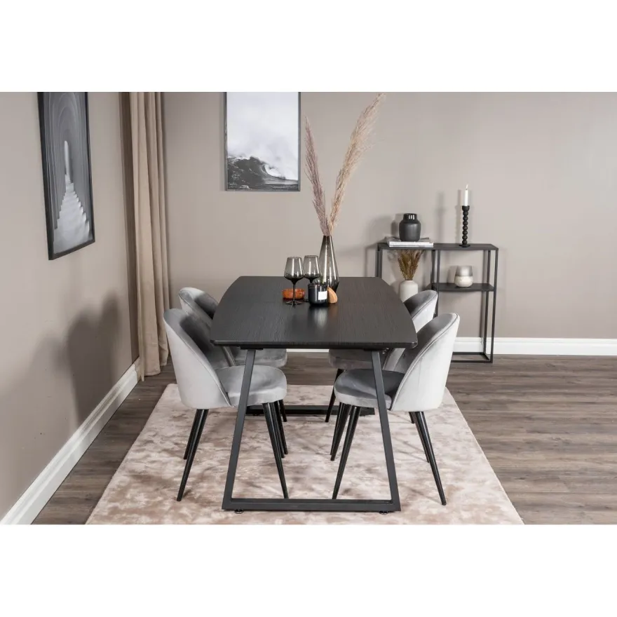 Ruokailuryhmä Venture Home, jatkettava Inca-pöytä + 4 Velvet-tuolia, sametti