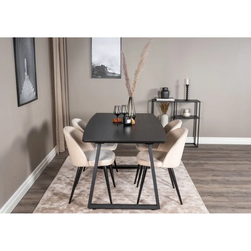 Ruokailuryhmä Venture Home, jatkettava Inca-pöytä + 4 Velvet-tuolia, sametti
