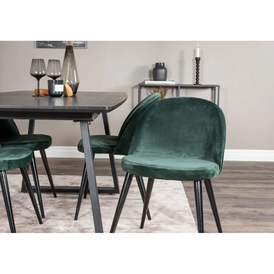 Ruokailuryhmä Venture Home, jatkettava Inca-pöytä + 4 Velvet-tuolia, sametti