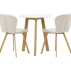 Ruokailuryhmä Venture Home, Leonora-ruokapöytä + 2 Lilja-tuolia, valkoinen/beige