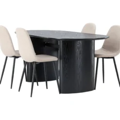 Ruokailuryhmä Venture Home, musta Isolde-pöytä + 4 beigeä Polar-tuolia, bouclé