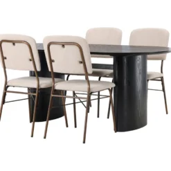 Ruokailuryhmä Venture Home, musta Isolde-pöytä + 4 beigeä Seda-tuolia