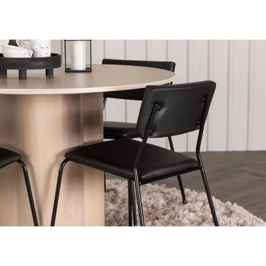 Ruokailuryhmä Venture Home, Olivia-pöytä + 4 mustaa Kenth-tuolia, keinonahka