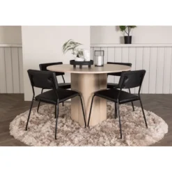 Ruokailuryhmä Venture Home, Olivia-pöytä + 4 mustaa Kenth-tuolia, keinonahka