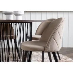 Ruokailuryhmä Venture Home, ruskea Stone-pöytä + 4 beigeä Velvet Stitches -tuolia