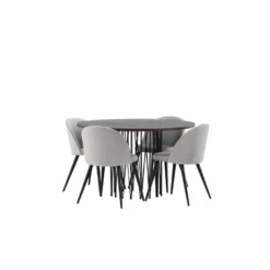 Ruokailuryhmä Venture Home, ruskea Stone-pöytä + 4 vaaleanharmaata Velvet-tuolia