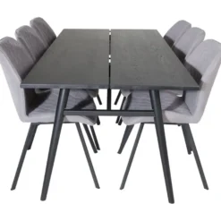 Ruokailuryhmä Venture Home, Sleek-ruokapöytä + 6 harmaata Gemma-tuolia