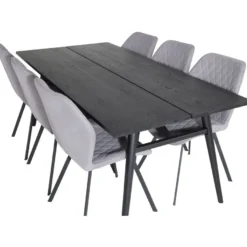 Ruokailuryhmä Venture Home, Sleek-ruokapöytä + 6 harmaata Gemma-tuolia