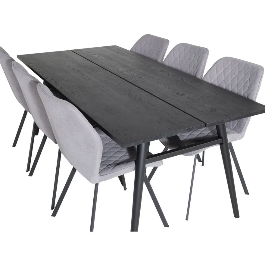 Ruokailuryhmä Venture Home, Sleek-ruokapöytä + 6 harmaata Gemma-tuolia
