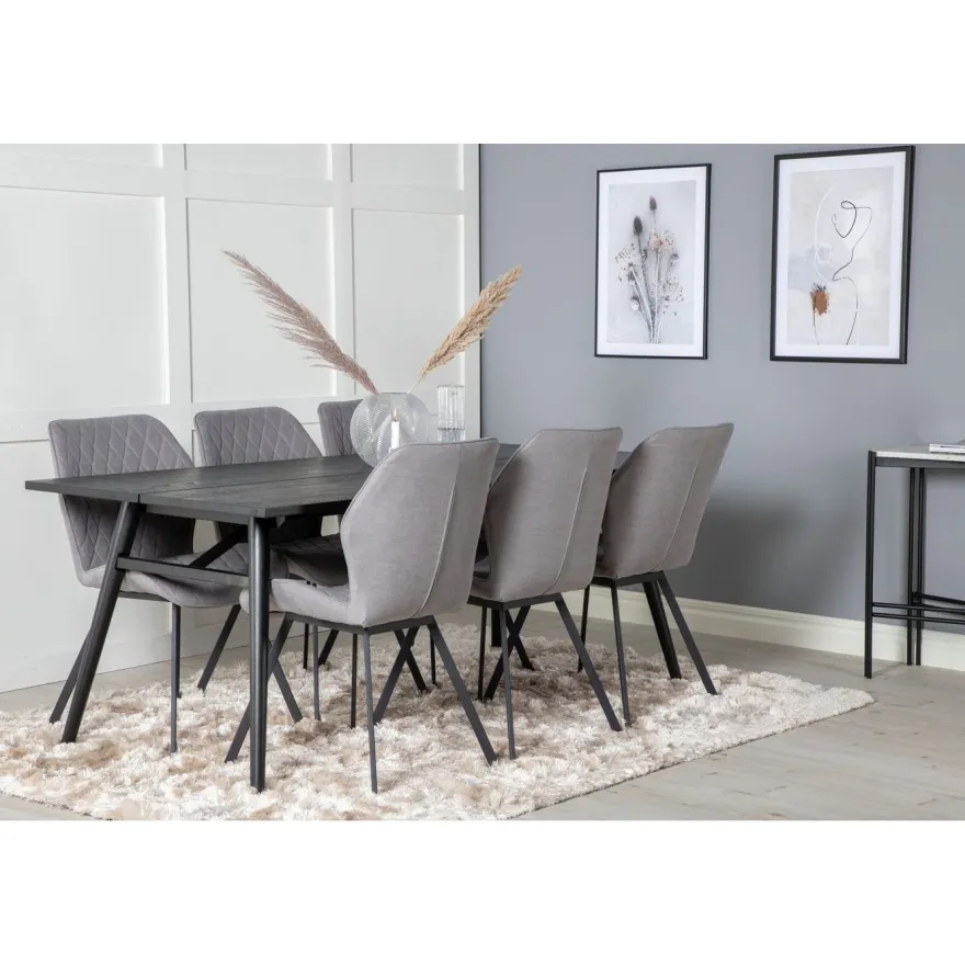 Ruokailuryhmä Venture Home, Sleek-ruokapöytä + 6 harmaata Gemma-tuolia