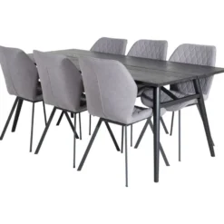 Ruokailuryhmä Venture Home, Sleek-ruokapöytä + 6 harmaata Gemma-tuolia