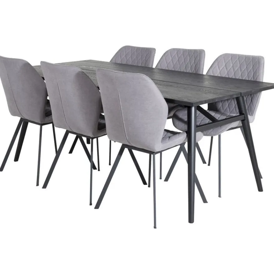Ruokailuryhmä Venture Home, Sleek-ruokapöytä + 6 harmaata Gemma-tuolia