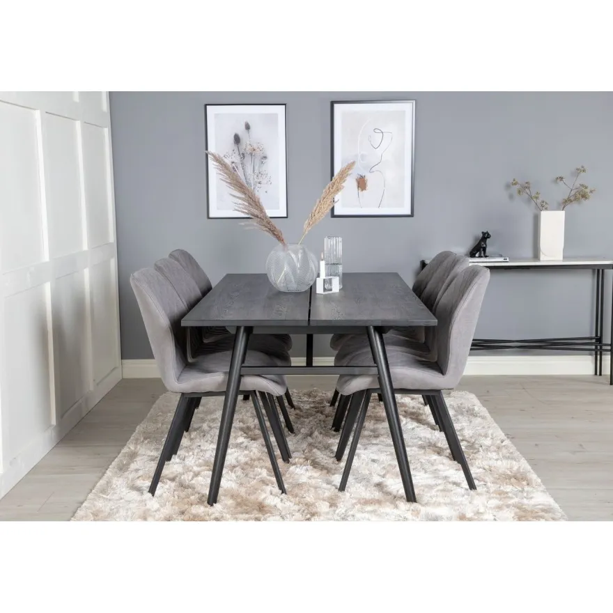 Ruokailuryhmä Venture Home, Sleek-ruokapöytä + 6 harmaata Gemma-tuolia