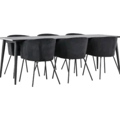Ruokailuryhmä Venture Home, 230x85cm musta Ellis-pöytä + 6 Berit-tuolia, vakosametti
