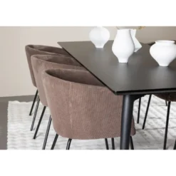 Ruokailuryhmä Venture Home, 230x85cm musta Ellis-pöytä + 6 Berit-tuolia, vakosametti
