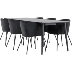 Ruokailuryhmä Venture Home, 230x85cm musta Ellis-pöytä + 6 Berit-tuolia, vakosametti