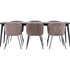 Ruokailuryhmä Venture Home, 230x85cm musta Ellis-pöytä + 6 Berit-tuolia, vakosametti