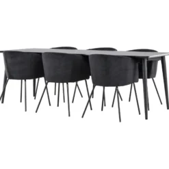 Ruokailuryhmä Venture Home, 230x85cm musta Ellis-pöytä + 6 Berit-tuolia, vakosametti