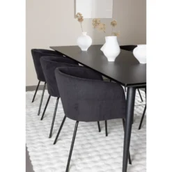 Ruokailuryhmä Venture Home, 230x85cm musta Ellis-pöytä + 6 Berit-tuolia, vakosametti