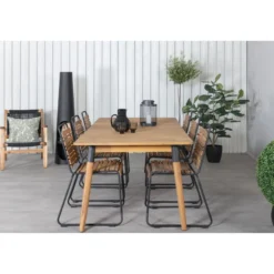 Ruokailuryhmä Venture Home, 210x100cm Julian-pöytä + 6 mustaa Bois-tuolia