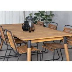 Ruokailuryhmä Venture Home, 210x100cm Julian-pöytä + 6 mustaa Bois-tuolia