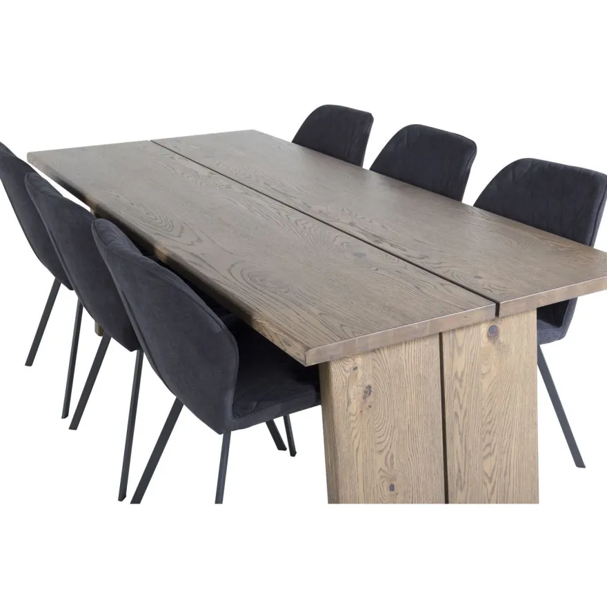 Ruokailuryhmä Venture Home, 210x100cm Logger-pöytä + 6 mustaa Gemma-tuolia