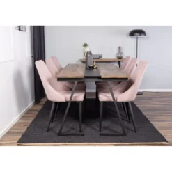Ruokailuryhmä Venture Home, 200x90cm Jakarta-pöytä + 6 vaaleanpunaista Leone-tuolia, vakosametti
