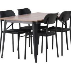 Ruokailuryhmä Venture Home, 140x80cm ruskea Tempe-pöytä + 4 mustaa Polly-tuolia