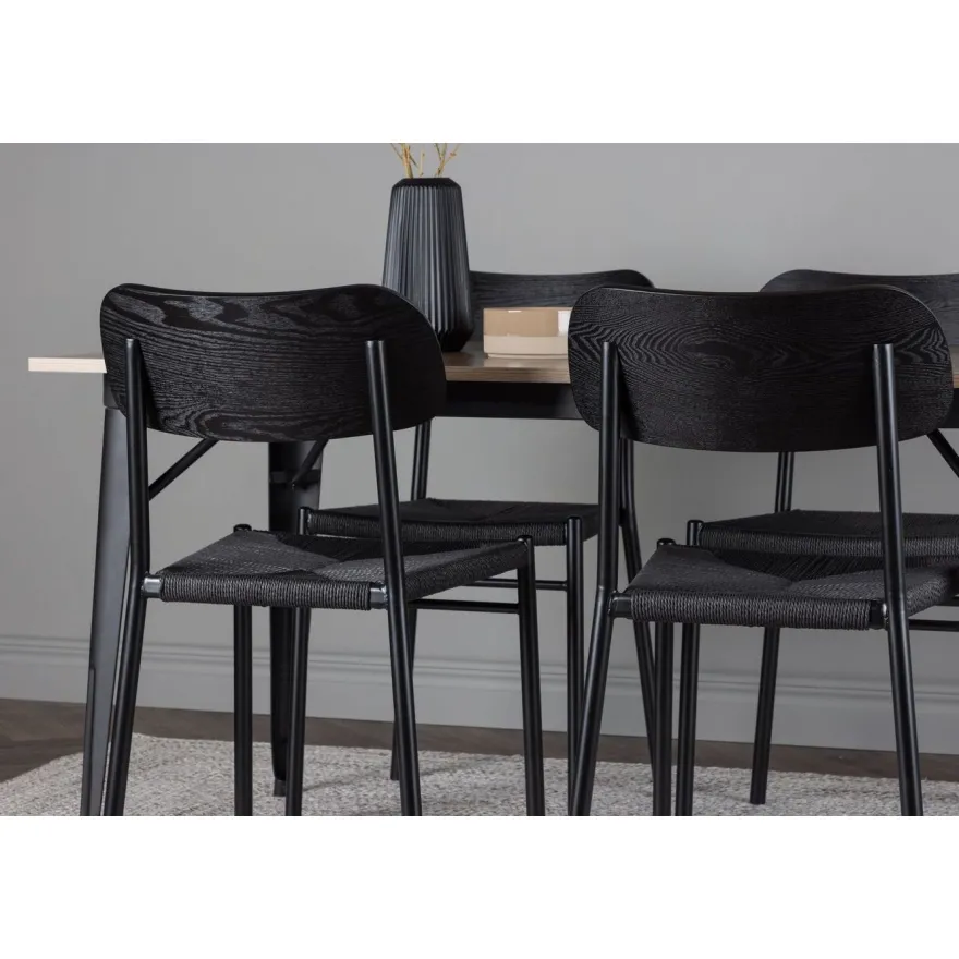 Ruokailuryhmä Venture Home, 140x80cm ruskea Tempe-pöytä + 4 mustaa Polly-tuolia