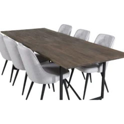 Ruokailuryhmä Venture Home, 250x100cm ruskea Padang-pöytä + 6 Velvet Deluxe -tuolia