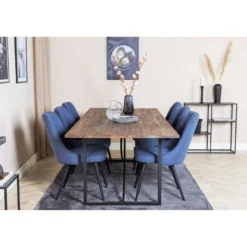 Ruokailuryhmä Venture Home, 250x100cm ruskea Padang-pöytä + 6 Velvet Deluxe -tuolia