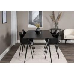 Ruokailuryhmä Venture Home, 180x90cm musta Silar-pöytä + 4 mustaa Comfort-tuolia, muovi